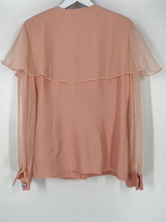 Vintage 80's Pink Wrap Blouse With Sheer Sleeves … - image 4
