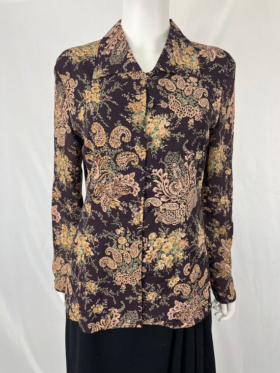 Vintage Brown and Yellow Paisley Floral Blouse by… - image 3