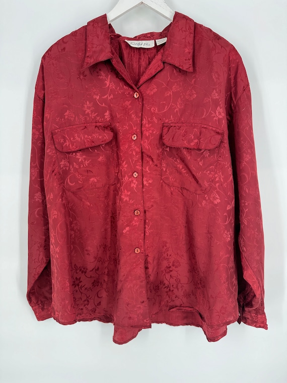 Vintage 80s/90s Plus Size Red Floral Blouse by Red Hot Plus Size  