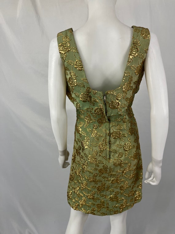 Vintage 60s/70s Green and Gold Embroidered Tank D… - image 5