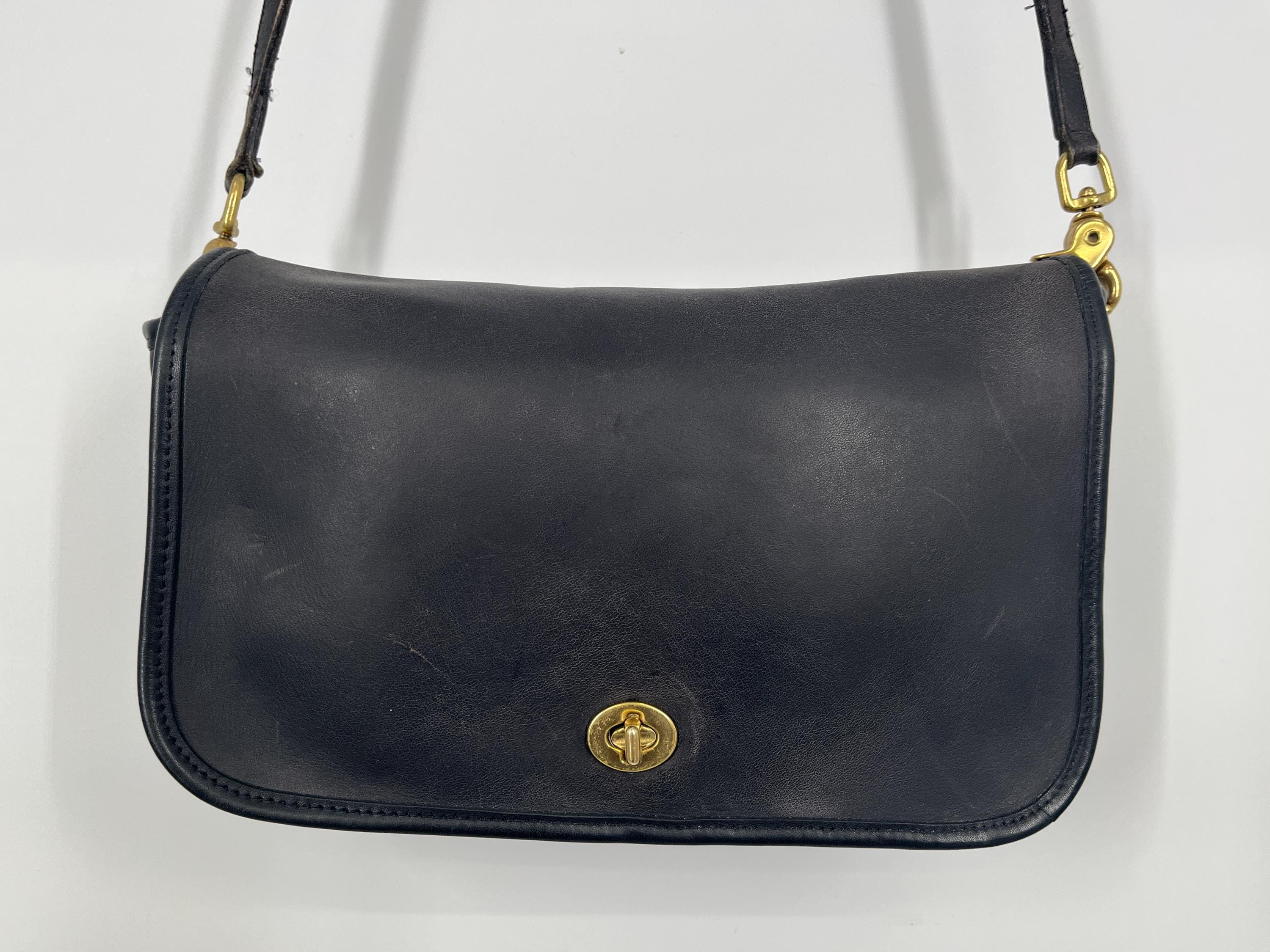Vintage 70s Coach FADED Navy Convertible Clutch Leather Shoulder