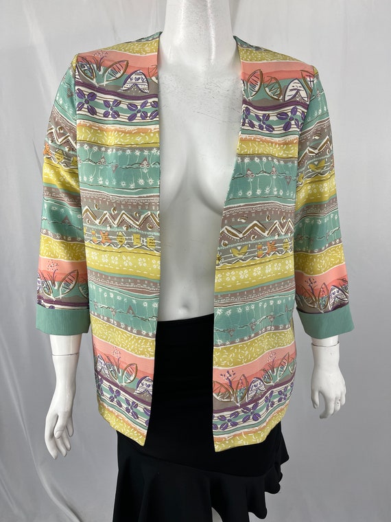 Vintage 80s Open Front Pastel Patterned Top By Dr… - image 2