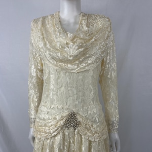 Vintage 80s Cream A La Carte Drop Waist Long Sleeve Lace Dress \ Size 11/12 \ PLEASE See Item Description And Photos