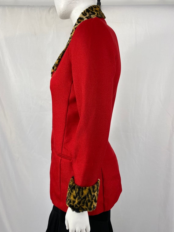 Vintage 80's Red Blazer With Animal Print Faux Fu… - image 7