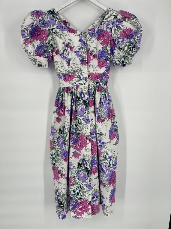 Vintage 80s Floral Puff Sleeve Dress By Act I / S… - image 5