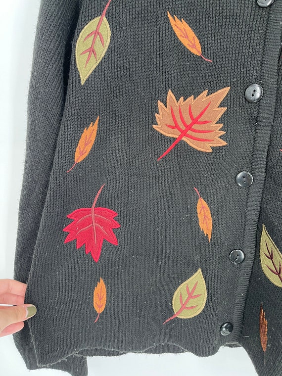 Vintage 90s/Y2K Fall Leaf Autumn Cardigan by Crof… - image 8