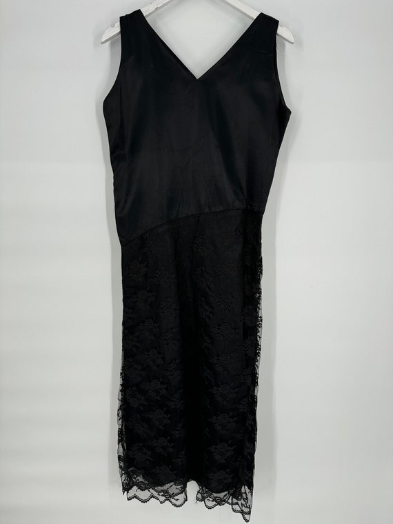 Vintage 90s Black Slip Dress with Lace Skirt \ Si… - image 1