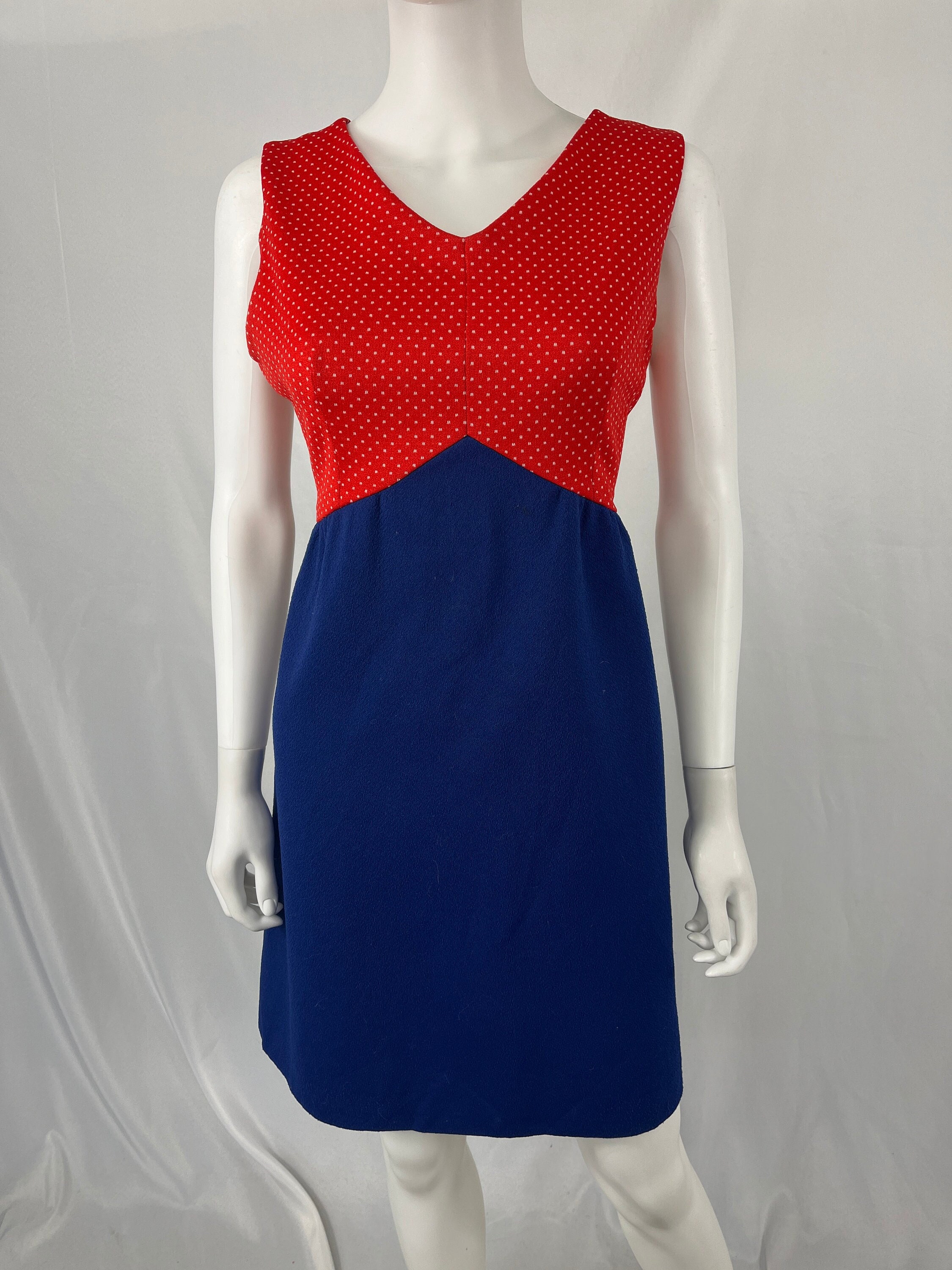 Vintage 70s Blue Dress With Red and White Polka Dot Bodice Size Measures Large View Description for Measurements and Condition Details Etsy Ireland