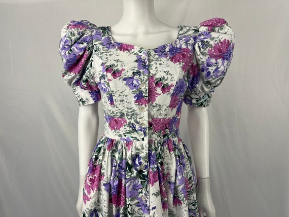 Vintage 80s Floral Puff Sleeve Dress By Act I / S… - image 1