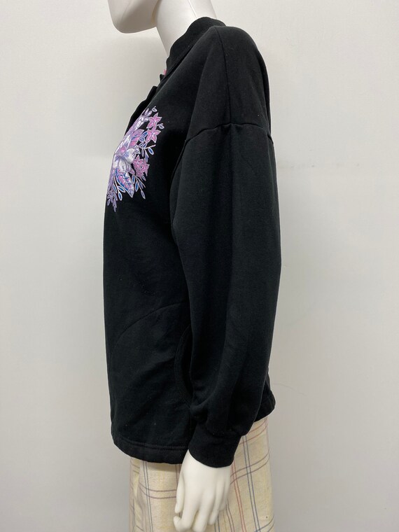 Vintage 90's Black Sweatshirt Cardigan With Flowe… - image 8