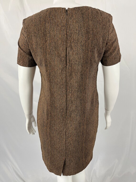 Vintage 80s Brown Striped Short Sleeve Silk Dress… - image 4