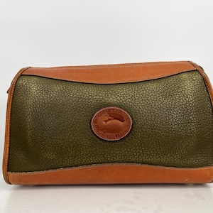 Vintage 90s Dooney & Bourke Olive With British Tan Trim Leather Zip Top Bag \ MISSING STRAP \ PLEASE See Item Description, Photos, And Video