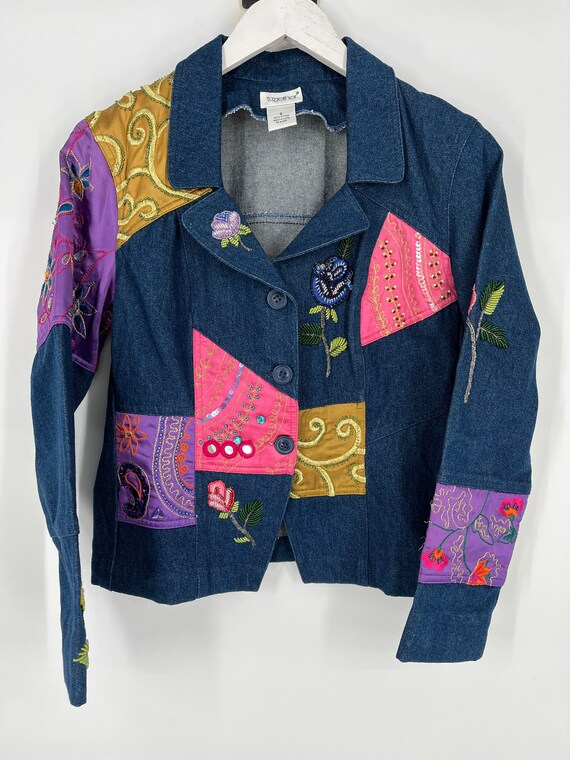 Vintage Y2K Patchwork Style Denim Jacket By Toget… - image 4