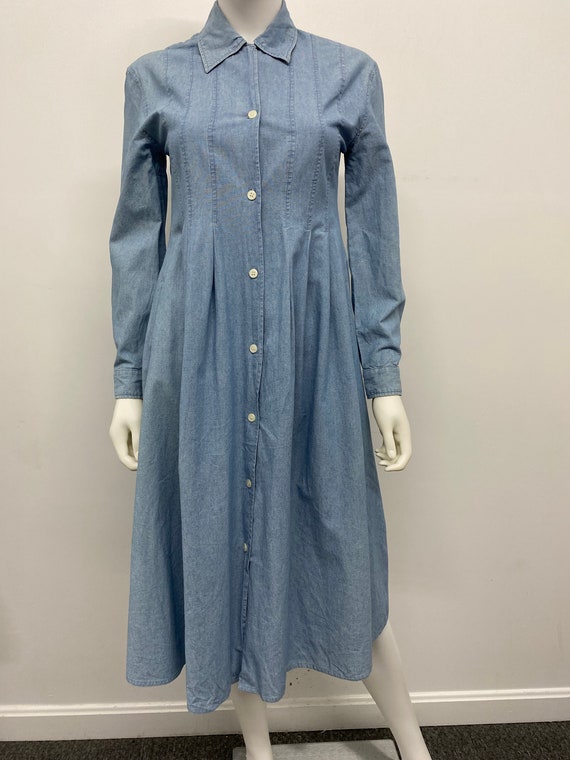 Vintage 90's %100 Cotton Blue Shirt Dress By Laur… - image 5