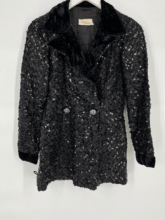Vintage Black Fully Sequined Velvet Detail Blazer… - image 1