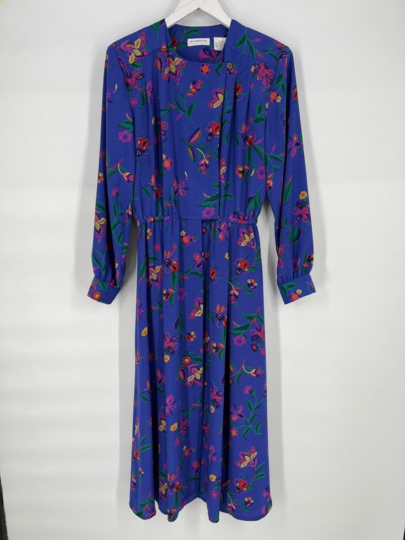 Vintage 80s Purple Floral Long Sleeve Dress By Li… - image 5