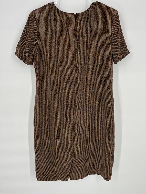 Vintage 80s Brown Striped Short Sleeve Silk Dress… - image 6