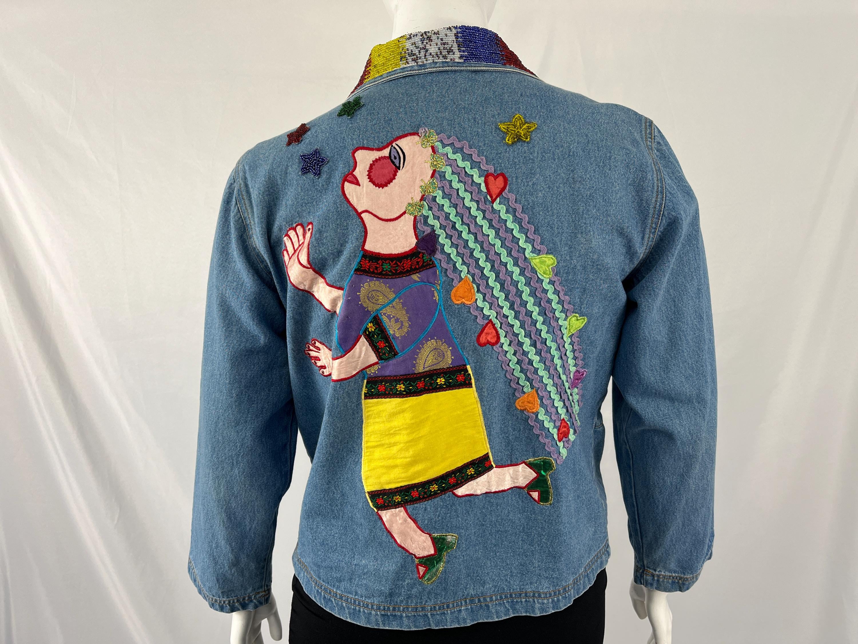 Vintage 90s Funky Sequined and Applique Denim Jacket by Chico's