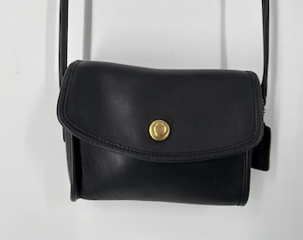 Vintage Black Leather Coach Purse: Lunch Box Bag - Etsy