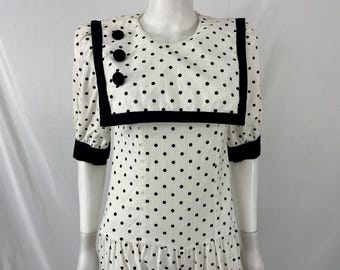 Vintage 80s 100% Cotton Polka Dot Collared Half Sleeve Jumpsuit \ Size 3 \ PLEASE See Item Description And Photos