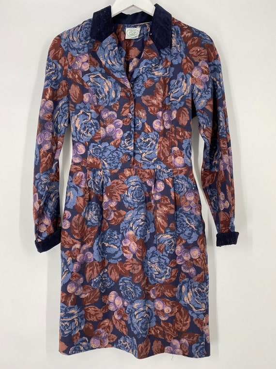 Vintage 90's Floral Pattern Dress With Corduroy C… - image 2