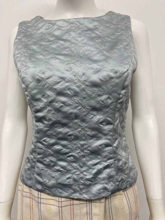 Vintage 90's Silvery Blue Sleeveless Top With Met… - image 5