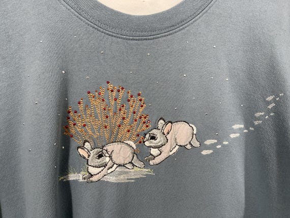 Vintage 90s Bunnies In Snow Crewneck By Country Store / Size 2X / View Description For Measurements And Condition Details View 6