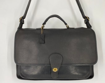 Vintage 80's Coach Black Leather Metropolitan Brief Bag Shoulder Bag \ Made In USA \ PLEASE See Description, Photos And Video