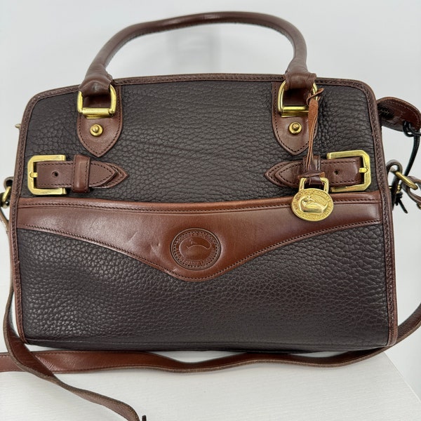 Vintage Dooney and Bourke Black & Brown Buckle Satchel \ Made in USA \ PLEASE SEE Item Description for Measurements and Details