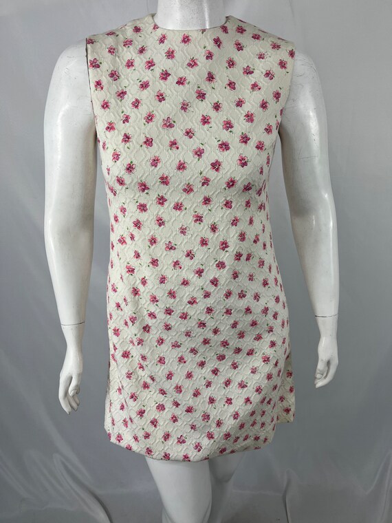 Vintage Homemade 70s White Dress With Pink Flower… - image 2