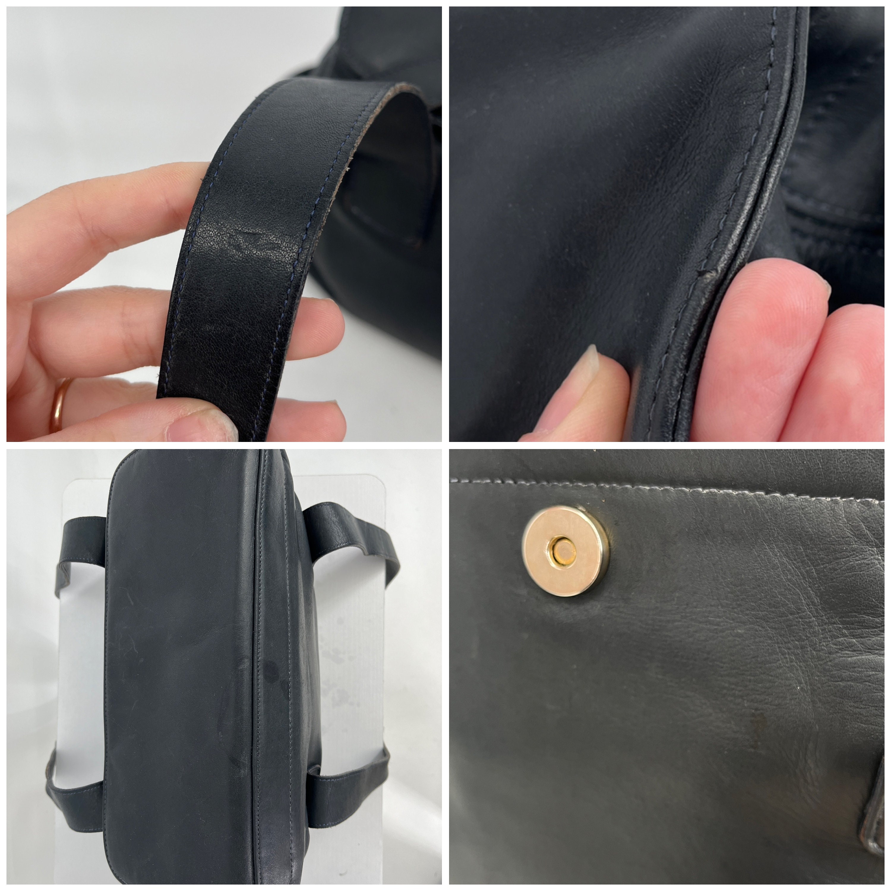 Vintage 1992 Coach Navy Riverside Leather Shoulder Bag  Made in