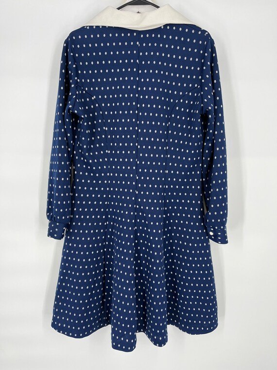 Vintage 70s Long Sleeve Blue Polka Dot Dress By A… - image 6