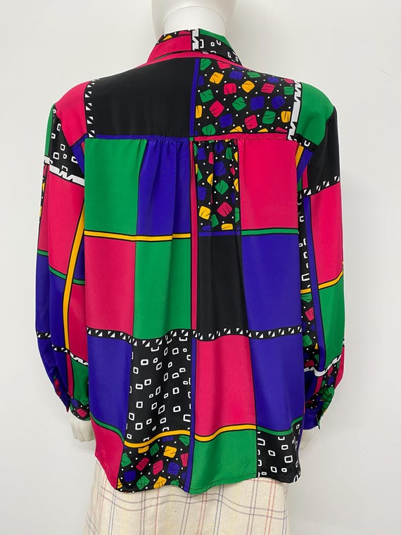 Vintage 90's Bright Funky Patchwork Pattern Blous… - image 4
