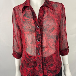 90s archive patterned sheer shirt Italy製 90s archive patterned