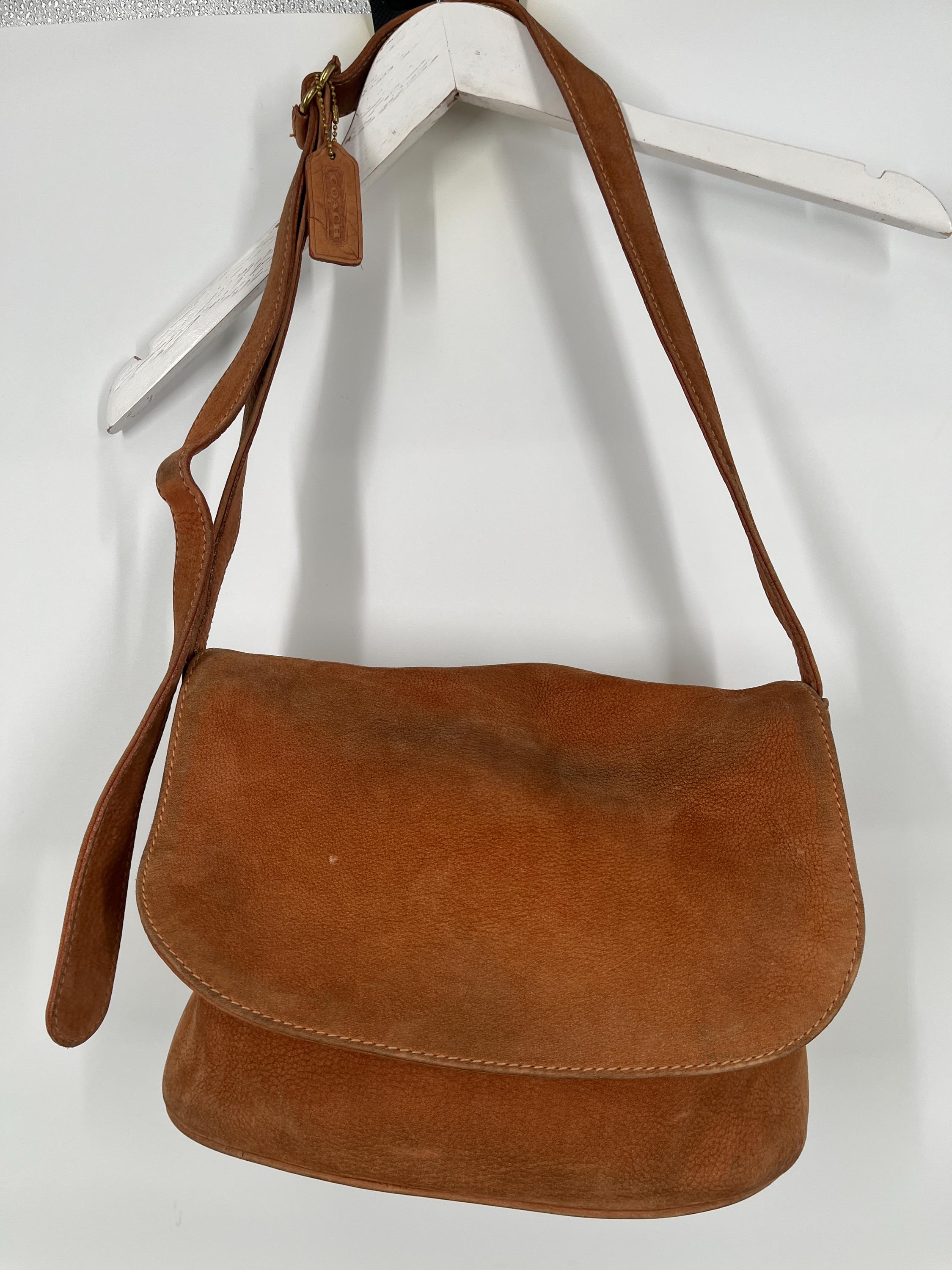 Vintage 90s Coach Sonoma Nubuc Flap Bag in the Color Saddle #4935