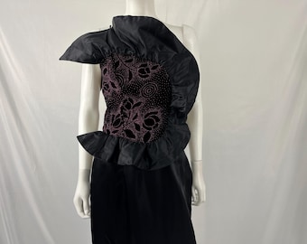 Vintage 80s Black With Pink Floral Dress by Gunne Sax / Size 13 / View Description For Measurements And Condition Details