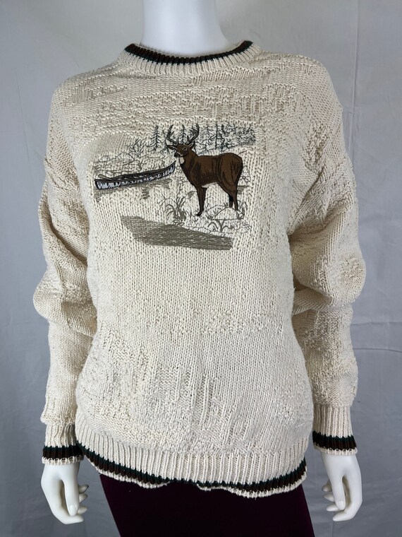 Vintage Embroidered Deer and Canoe 