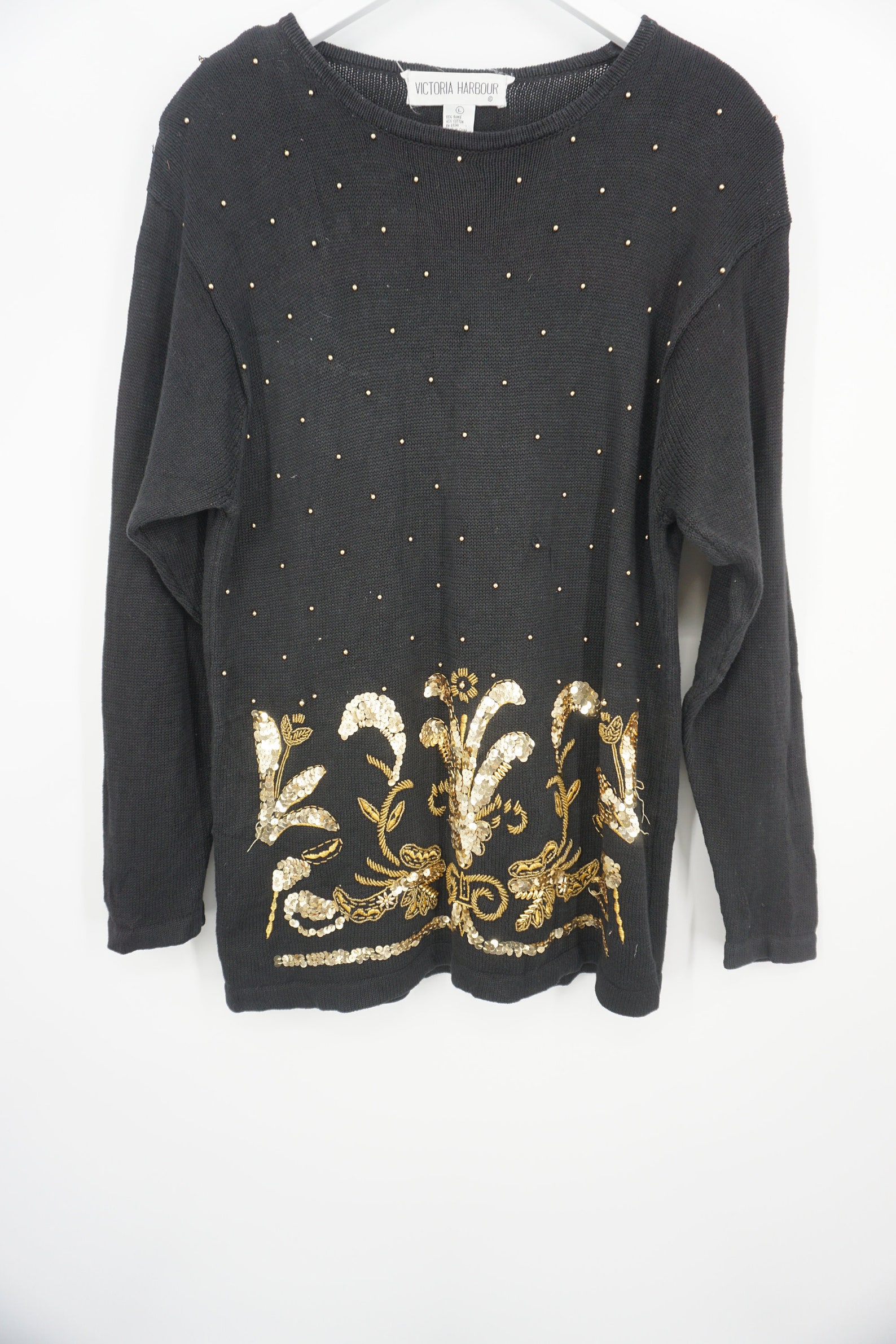 Victoria Harbour Black And Gold Sequin Sweater Size Large Etsy
