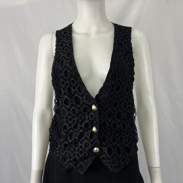 Vintage 90s Black Vest With Lace Overlay By Excellent / Size M / View Description For Measurements And Condition Details