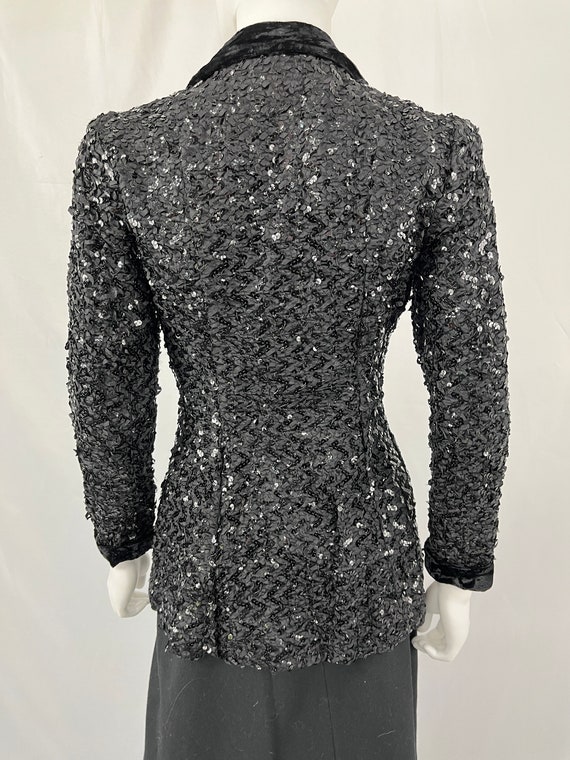 Vintage Black Fully Sequined Velvet Detail Blazer… - image 5
