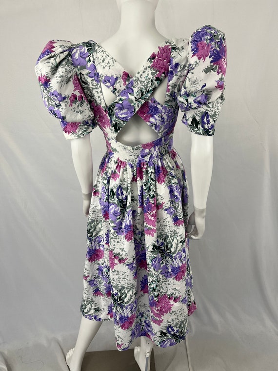 Vintage 80s Floral Puff Sleeve Dress By Act I / S… - image 4