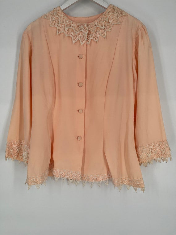 Vintage 70s Handmade Peach Long Sleeve Applique B… - image 7