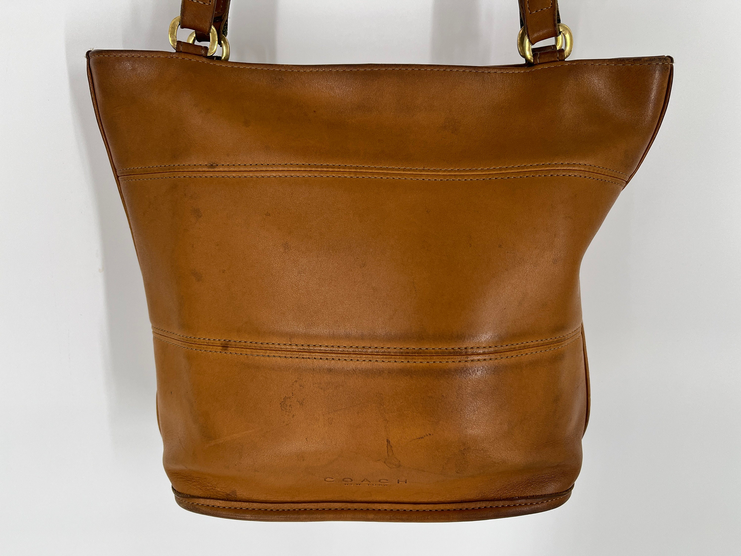 Vintage 90s Coach British Tan Tribeca Shopper Tote #9098 / Made in 