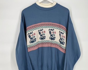 Vintage 90s Crewneck With Knit Bear Detail By Act III / Size Medium / View Description For Measurements And Condition Details