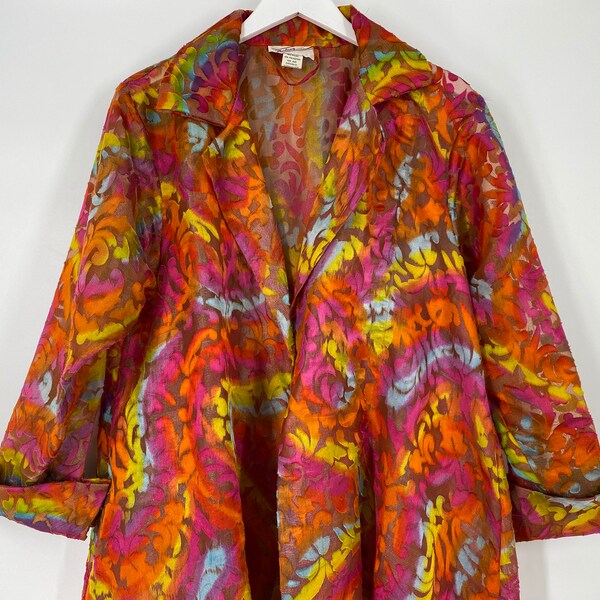 Vintage 80's Sheer Botanical Rainbow Open Oversized Blazer By Sterling Styles \ One Size \ PLEASE See Item Description And Photos