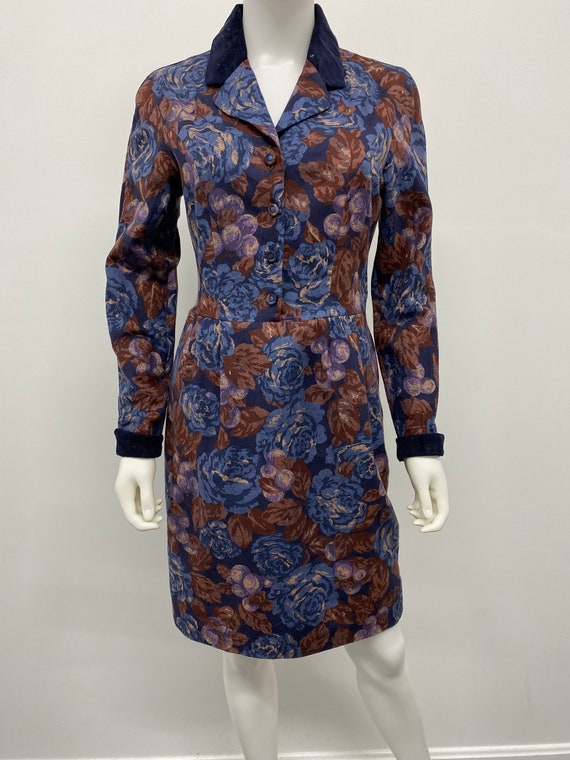 Vintage 90's Floral Pattern Dress With Corduroy C… - image 5