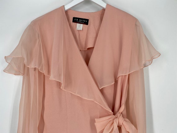 Vintage 80's Pink Wrap Blouse With Sheer Sleeves … - image 1