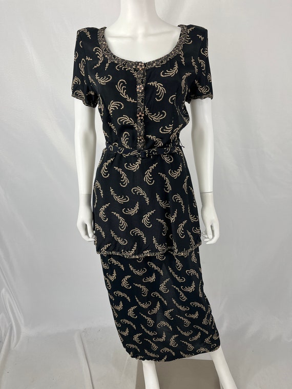 Vintage 80s Black And Brown Belted Dress By Eilee… - image 2