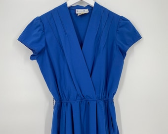 Vintage 70&#39;s Blue Dress With Pockets By Leslie Fay \ Size 12 \ Made In USA \ Please See Description And Photos