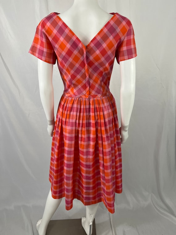 Vintage 50s Adorable Pink And Orange Plaid Dress … - image 3